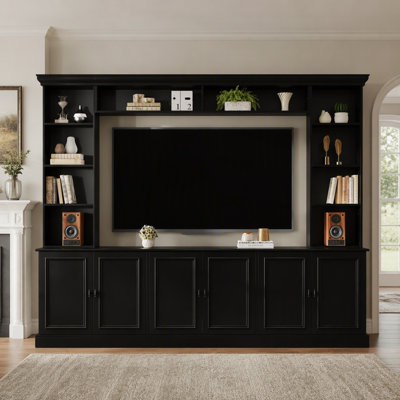 Meuble audio-vidéo 4 pièces, console multimédia élégante avec bibliothèque, tablettes réglables et trous pour câbles, meuble télé pour téléviseur de 70 po ou moins dans le salon