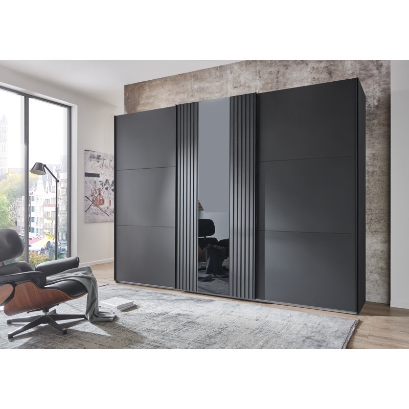 Sahalie 3 Door Manufactured Wood Wardrobe, 216cm H x 300cm W x 65cm D., Graphite
