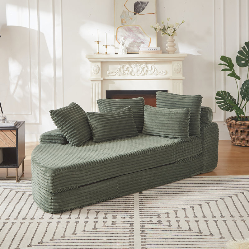 Canapé-lit 78,5 pouces en velours côtelé semi-circulaire 2 en 1, avec coussin pour le cou et cinq coussins décoratifs dans le salon