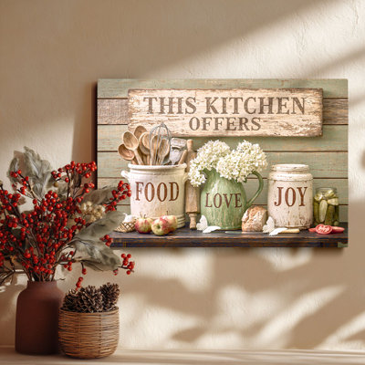 This Kitchen Offers Food Love Joy Canvas Wall Art (Farmhouse Kitchen Tone) Stretched Frame for Kitchen Nook