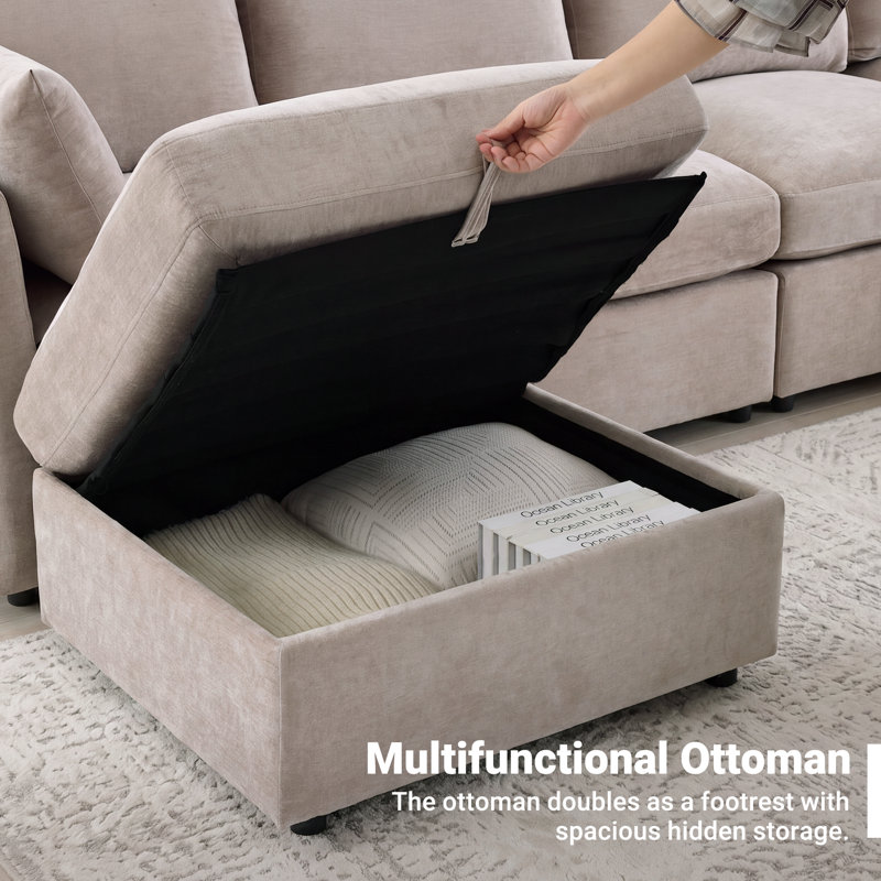 Canapé modulaire rembourré sans accoudoirs avec repose-pieds, Mélange de polyester brun