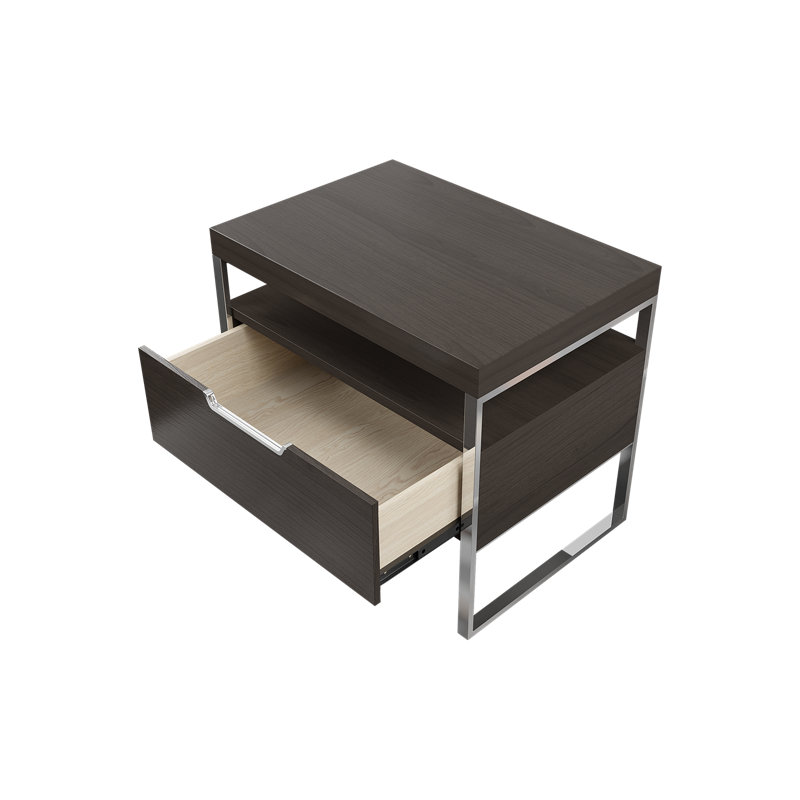 Shelor 56cm W Metal Bedside Table, Silver, Brown