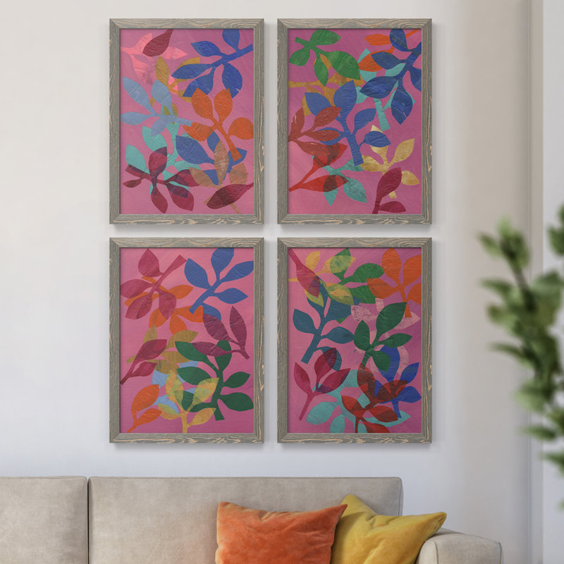 «Vivid Stems I», ensemble de 4 reproductions sur toiles encadrées, H 20 po x l 68 po x P 1,5 po, Gris
