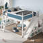 Grand lit mezzanine en bois massif bleu et blanc avec tablettes de rangement, garde-robe, glissade, échelles, multifonctionnel, assemblage facile, coffre-fort multifonctionnel sous le lit, installation