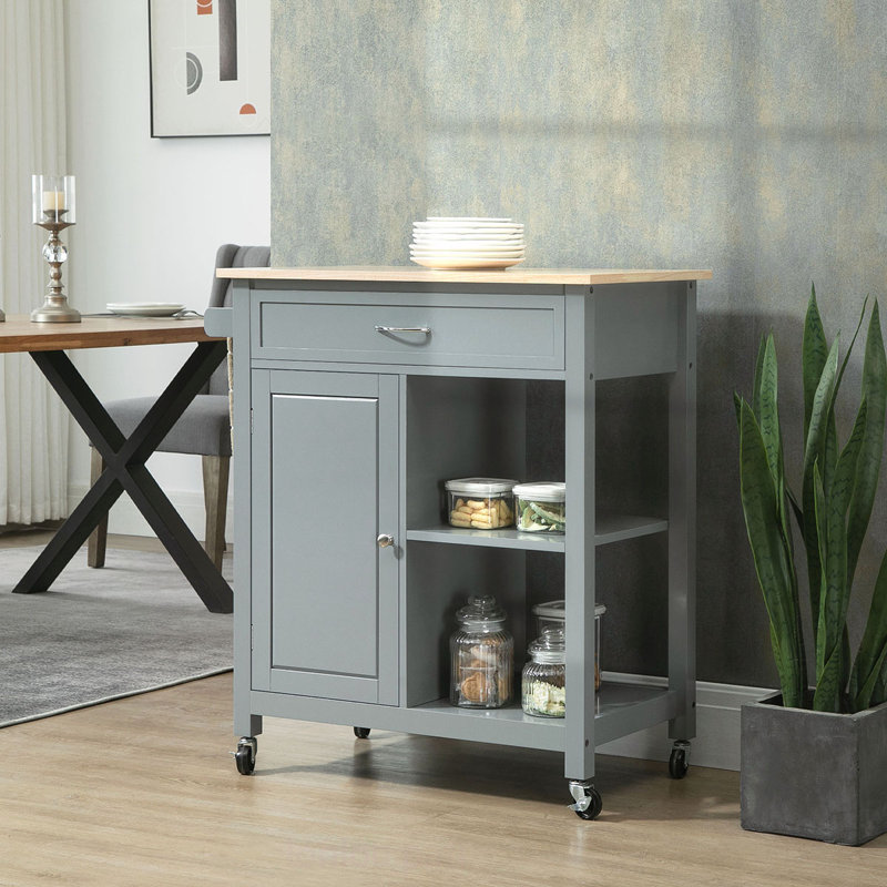 Chariot pour îlot de cuisine roulant avec rangement, plateau et tablettes réglables pour une meilleure organisation