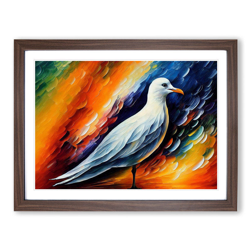 Seagull Abstract - Single Picture Frame Painting, 46cm H x 64cm W x 2cm D, Walnut 