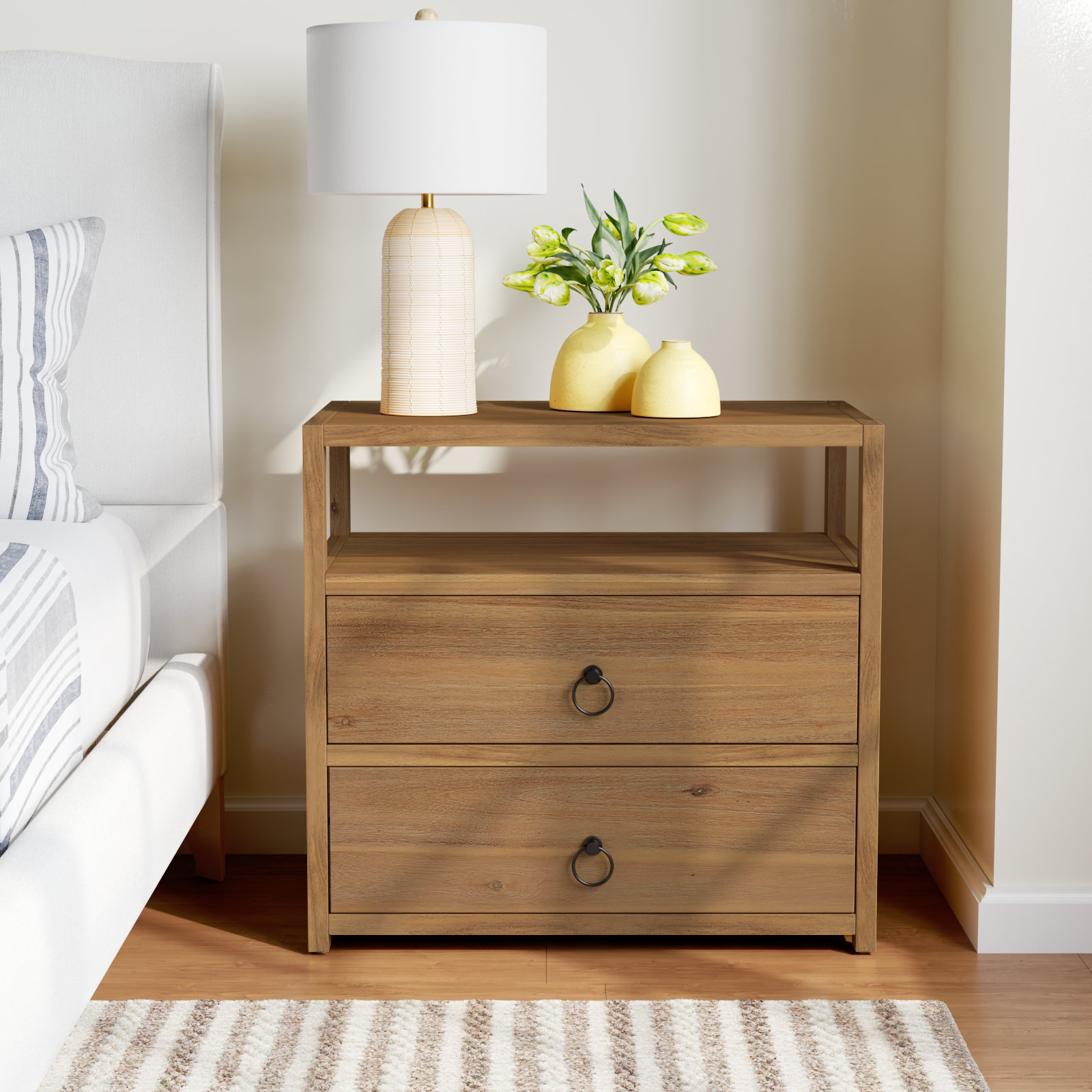 Elin 2-Drawer Acacia Nightstand, Natural