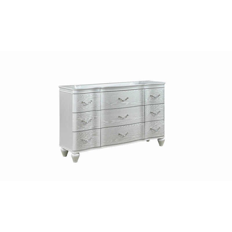Commode 9 tiroirs de style traditionnel avec poignées en métal, commode de rangement pour la chambre à coucher
