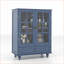 Armoires avec portes doubles en verre, tiroir et amp; Tablettes réglables | Buffet en bois aggloméré bleu moderne moderne | Pieds en bois massif-911949715