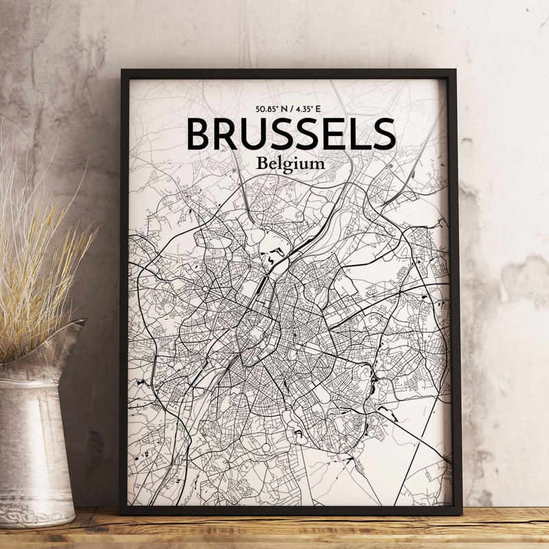 Brussels City Map - No Frame Print, 60.2cm H x 27.9cm W x 0.1cm D, Grey