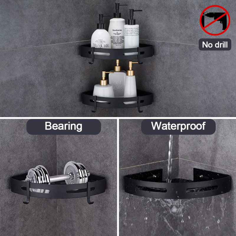 New City Adhesive Mount Shower Shelf, Black