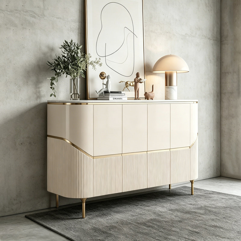 Buffet moderne moderne de style italien, H 35,43 po x l 59,06 po x P 15,75 po, Light Khaki