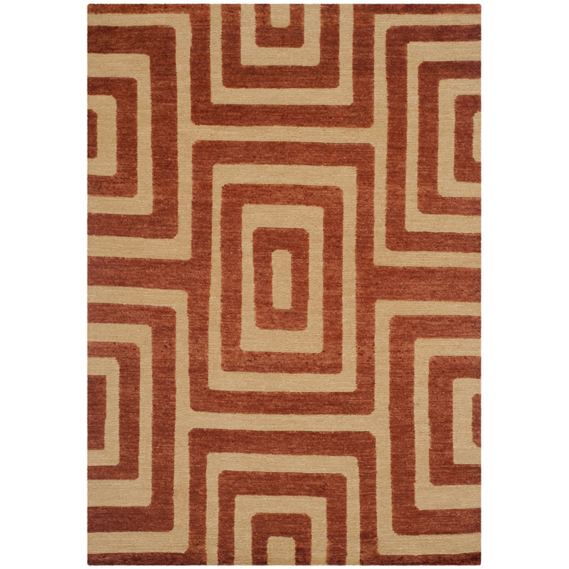 Tapis géométrique doré clair en laine noué à la main Zeled Santa Fe, Rectangle 9 pi x 12 pi