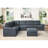 Isla 119" Gray Woven Fabric 7-Seater Sectional Sofa with Ottoman