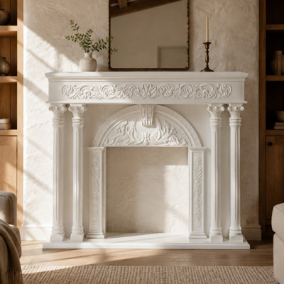 55.1'' W Decorative Fireplace Mantel Surround With 4 Roman Columns and Carved Details (Fireplace Not Included)