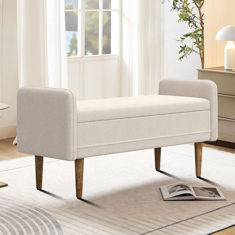 Banc de rangement moderne rembourré avec pieds en bois et rangement caché, Beige