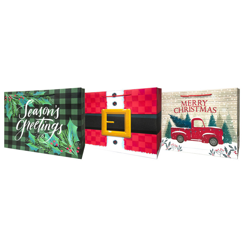 Paquet de 3 grands sacs-cadeaux de Noël assortis avec poignée en corde