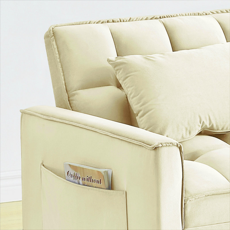 Sofa Bed Chair 3 In 1 Convertible, Recliner, Single Recliner, Suitable For Small Spaces With Adjustable Back, Creamy White