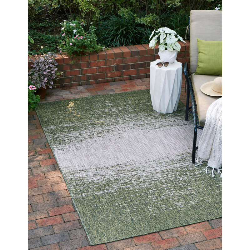 Jennette Abstract Green/Gray Indoor/Outdoor Area Rug, Rectangle 8' x 11'4"