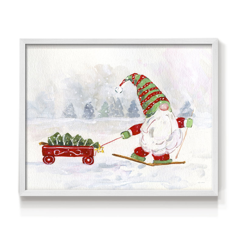 Gnome d'hiver I - reproduction encadrée - réarmable, H 8 po x l 10 po, Blanc