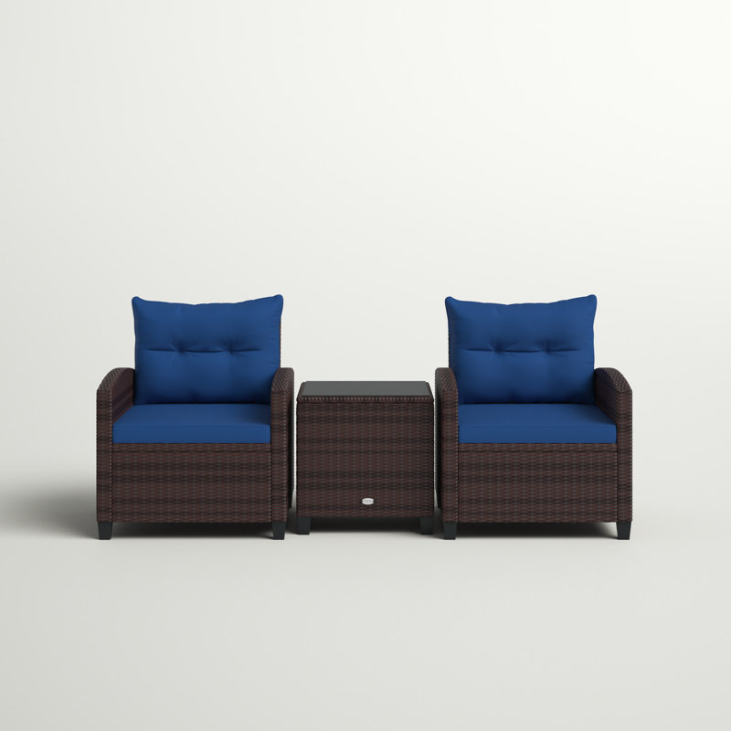 Chunn 2 - Person Patio Conversation Sets with Cushions, Navy, Dark Gray