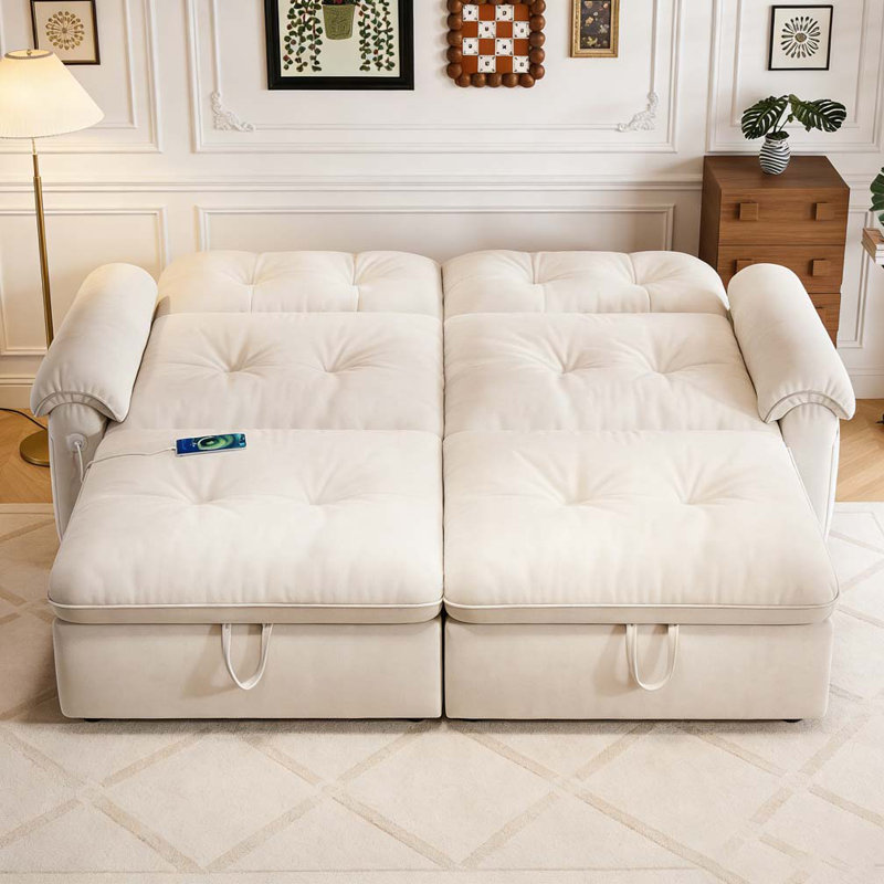 77‘’  Multifunctional 2-in-1 Sofa Bed, Beige, Beige Corduroy