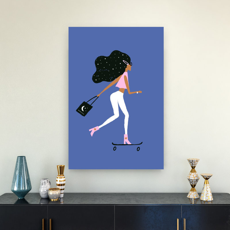 Cosmic Skater Girl Contemporary Wall Art Print 1 Piece Wrapped Canvas Wall Art, 91.44cm H x 60.96cm W