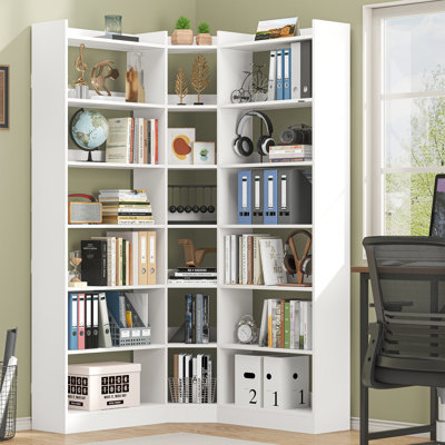  Bibliothèque d'angle de 70,8 po de hauteur, grandes étagères à 7 niveaux avec déflecteurs, étagères de rangement modernes en forme de L, étagères industrielles pour chambre à coucher, bureau à domicile, salon et cuisine, blanc