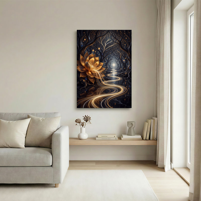 Art mural sur toile en forme de fleur de lotus, H 36 po x l 24 po