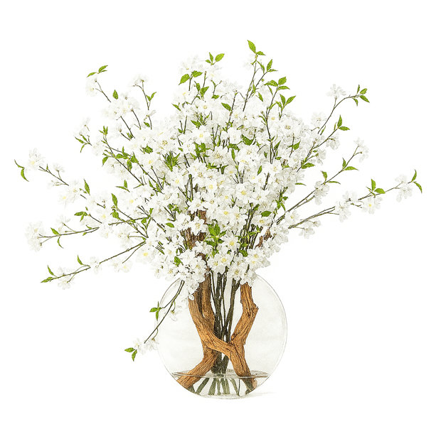 Faux Floral in Vase, White