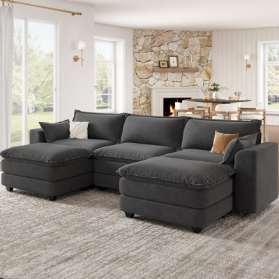 Canapé modulaire en U avec repose-pieds, canapé modulaire pour salon, gris foncé