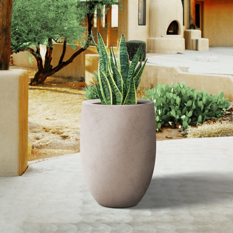 Pots à fleurs ronds faits à la main avec trou de drainage l 16 po x H 21,5 po, Brun, H 21,7 po x l 17 po x P 17 po
