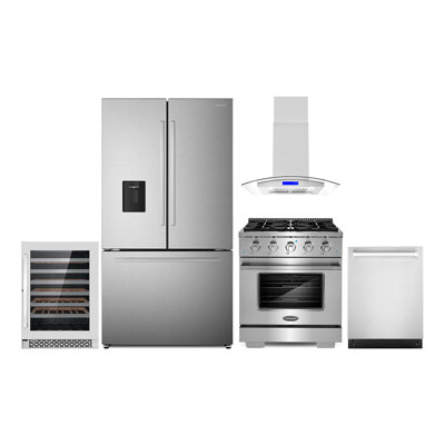 5 Piece Kitchen Package With 30"" Freestanding Gas Range 30"" Island Range Hood 24"" Built-in Fully Integrated Dishwasher French Door Refrigerator & 48 B -  Cosmo, COS-5PKG-1175