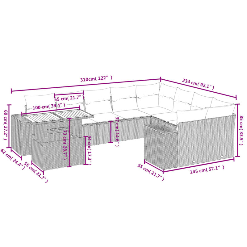 Ensemble de canapé de jardin en rotin PE Vidaxl