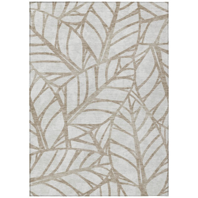 Tapis d'intérieur lavable floral 9 pi x 12 pi brun