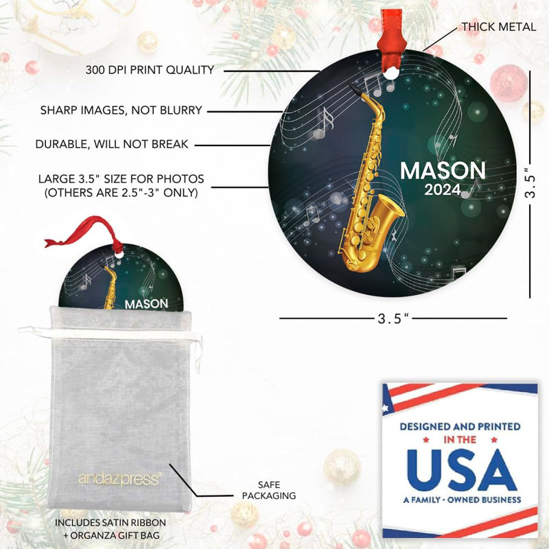 Ornement de saxophone en métal sur mesure, notes de musique, décoration de Noël, Oui