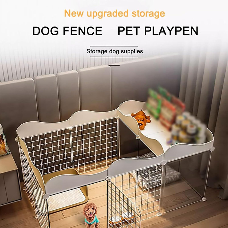 Pet Playpen with Storage Shelf – Play Area for Pets with Storage, Foldable and Portable, 22.44" H x 43.7" W x 29.53" D