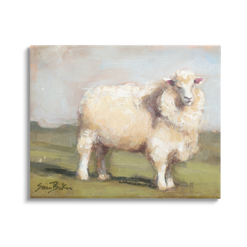 «Fuzzy Sheep Country Landscape» par Sara Baker - peinture sur toile tendue, H 16 po x l 20 po x P 1,5 po