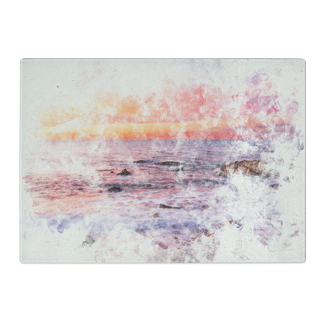 Tempered Glass Beach in Spain Watercolour Chopping Board