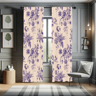 Fleur De Lis Living Botanical Curtains, Floral Victorian Print, Pair of 28"