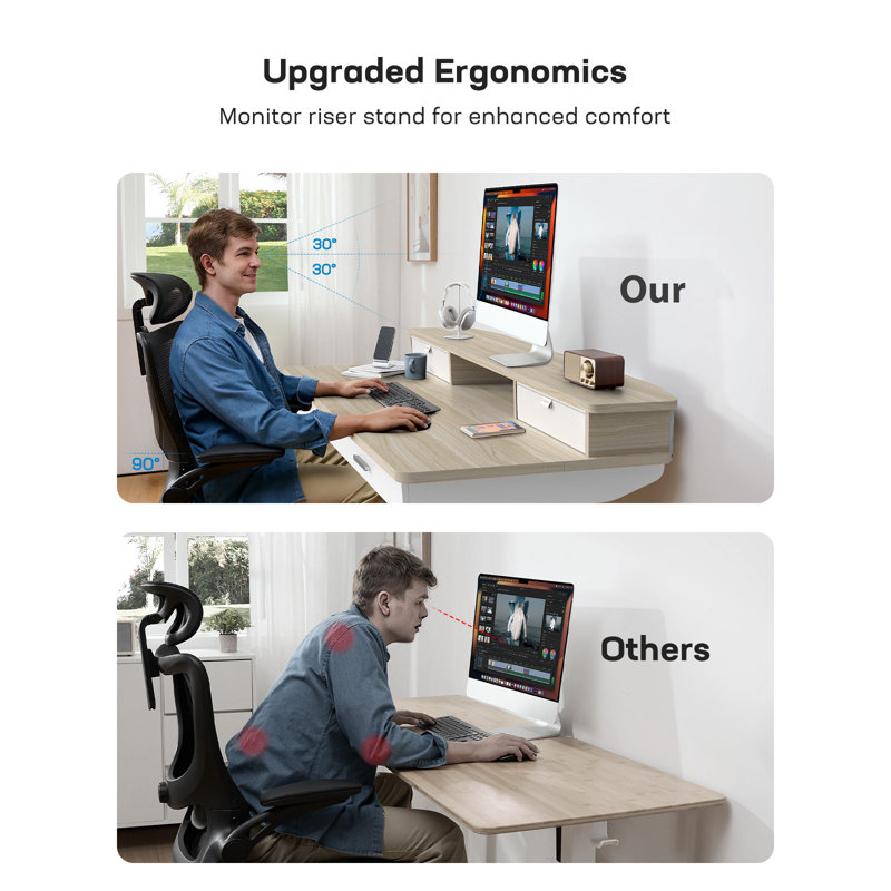 Height Adjustable Electric Standing Desk With Storage Shelf And Pull-Out Drawer, Modern Ergonomic Computer Workstation