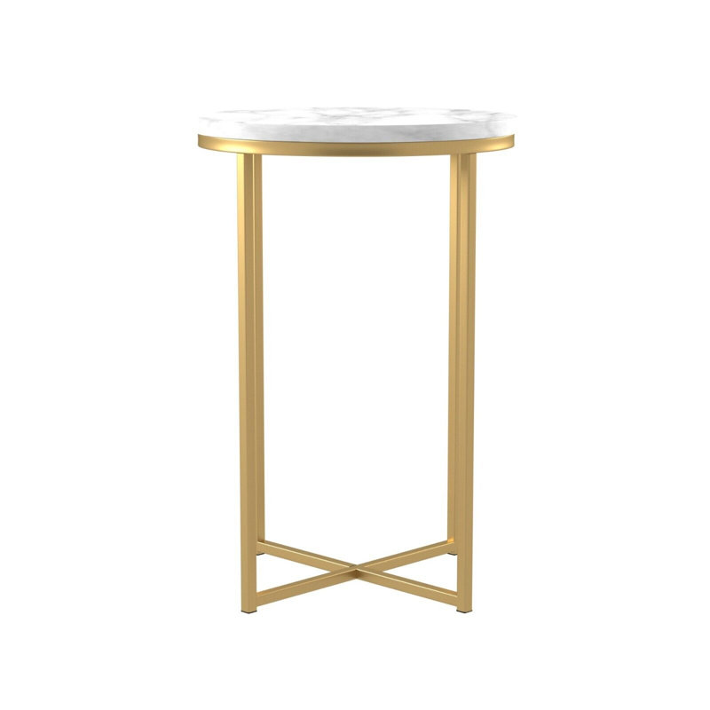 Mugsy Cross Legs End Table, Gold, White Marble