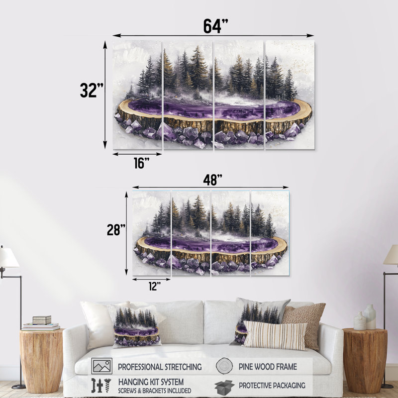 Palominas - Art mural forêt - décoration murale traditionnelle 4 pièces, H 32 po x l 64 po
