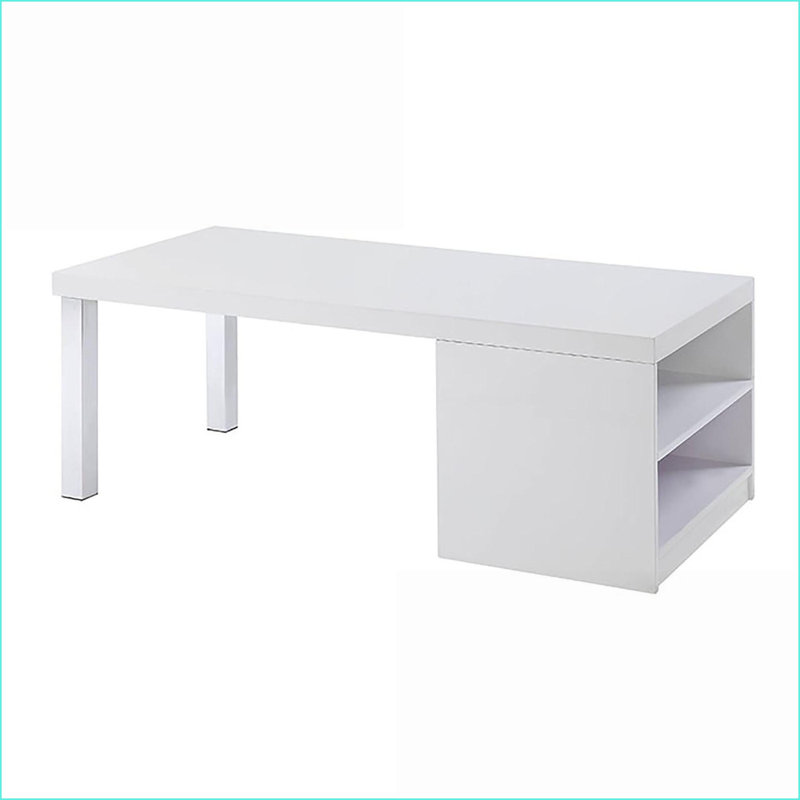Table basse de salon blanche ultrabrillante avec pieds chromés - Rangement peu encombrant