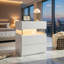 Commode à 3 tiroirs à DEL pour tables de bout de chambre à coucher avec tableau en acrylique Tables de chevet à DEL pour meubles de chevet (blanc)-1336712919