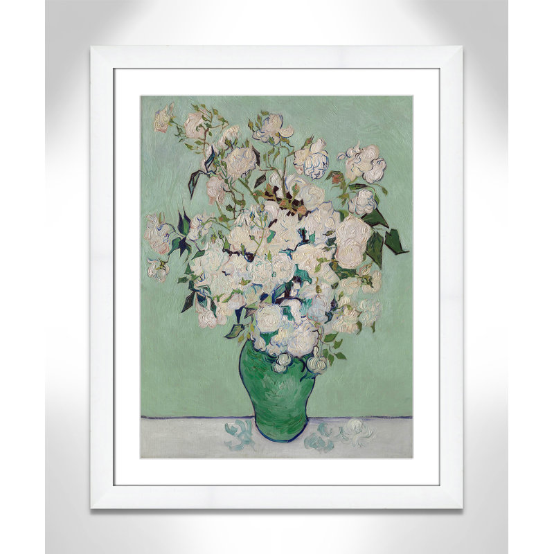 Roses encadrées sur papier par Vincent Van Gogh, reproduction, H 31 po x l 25 po x P 1,25 po, Cadre cubique blanc mat