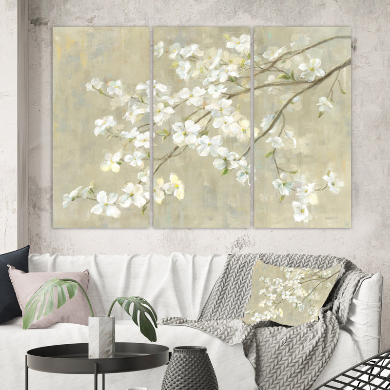 Farmhouse «Dogwood in Spring Neutral», peinture à multiples images sur toile, H 28 po x l 36 po x P 1 po