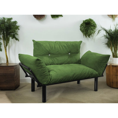 Causeuse kaki - Petit canapé futon compact pour le salon et la chambre à coucher. Pieds hauts faciles à nettoyer. Couleurs disponibles. Assemblage avec guide inclus. Aucun outil supplémentaire nécessaire. Structure en métal