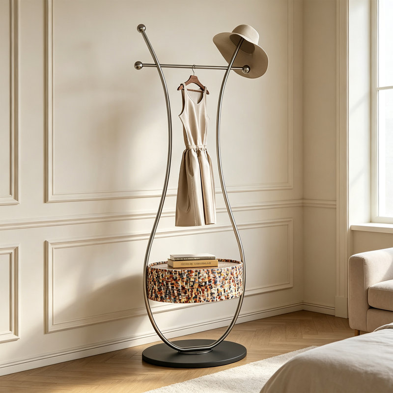 Portemanteau avec tiroir de rangement rond en bois