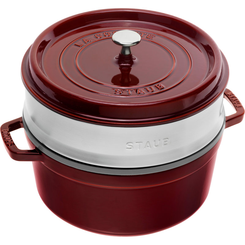 STAUB 5.2 l Cast Iron Round Casserole Dish with Lid, Grenadine
